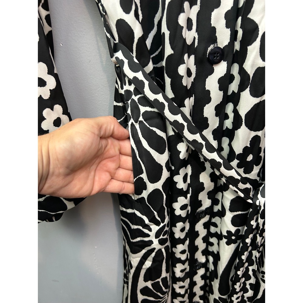House of Harlow 1960 Shirt Dress Womens M Black White Floral Beaded Belt Midi - Picture 7 of 10